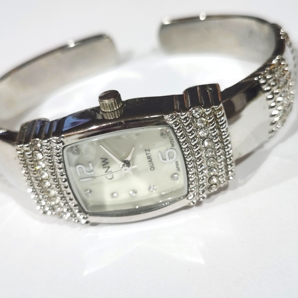 GNW Silver Watch with Rhinestone Accents Needs Battery